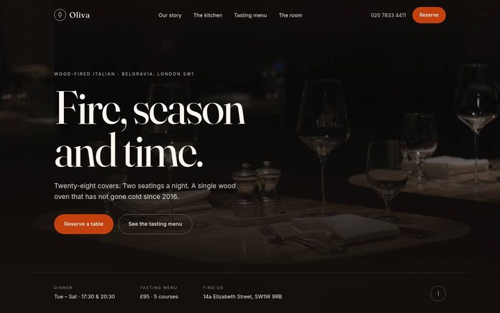 Oliva fine-dining homepage