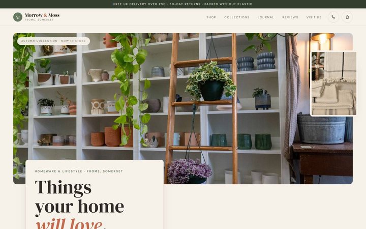 Morrow & Moss homeware shop homepage